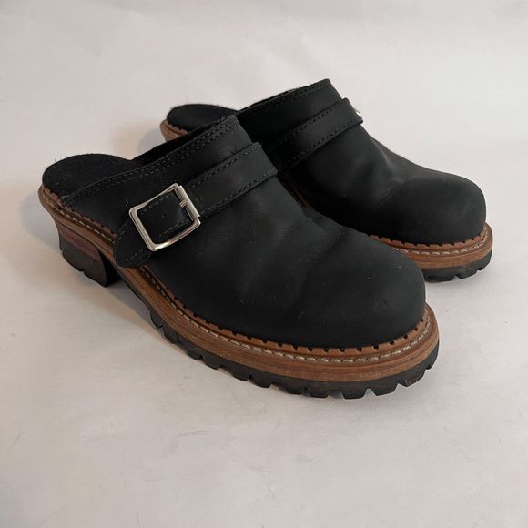 Georgia Shoes - Georgia Logger Women's Clogs Black Size 8 Leather Slip On Slides Mule